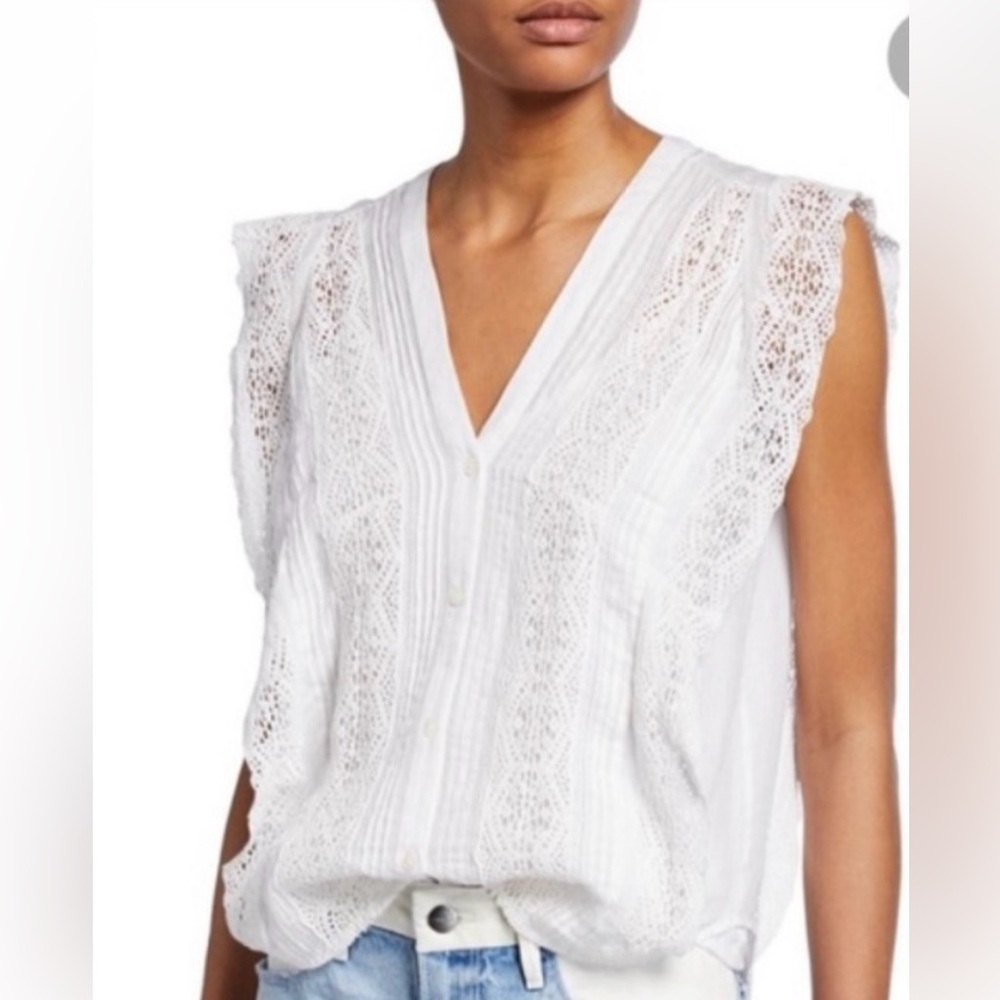 FRAME white lace inset pintuck blouse